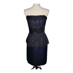 57 GRAND Black Midnight Lace Satin Peplum  Cocktail Dress Size 8 New